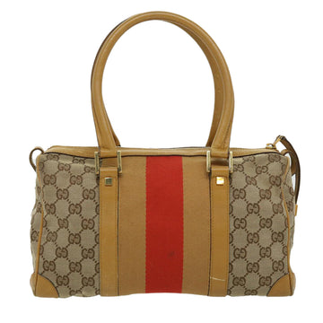 GUCCI EC Canvas Sherry Line Hand Bag Beige Brown Red