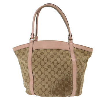 GUCCI EC Canvas Tote Bag Leather Beige 211982  ar9875B