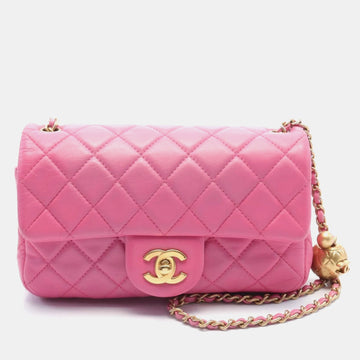 Pink Leather Mini Rectangular Flap Bag