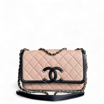 Chanel Filigree Flap Small - Caviar Quilted Black Beige Gold Hardware Series 24