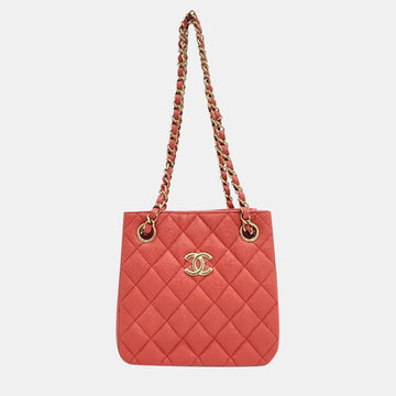 Red Caviar Leather Chain Bucket Bag