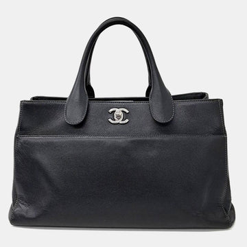 Black Leather Medium Executive Cerf Tote Bag
