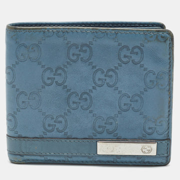 Blue Guccissima Leather Metal Bar Bifold Wallet
