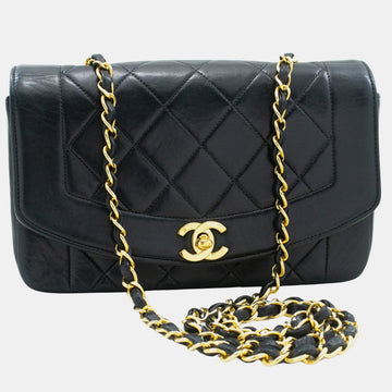 Black Leather  Vintage Diana Flap Bag