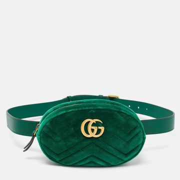 Green Matelass&eacute; Velvet Mini GG Marmont Belt Bag
