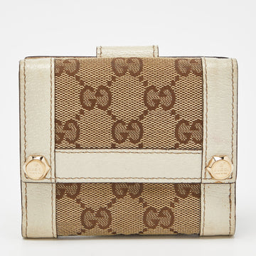 Beige/Off White GG Canvas and Leather Compact Wallet