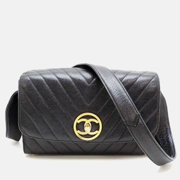 Black Caviar Skin V-Stitch Bag