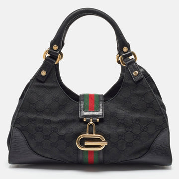 Black GG Canvas and Leather Junco Shoulder Bag