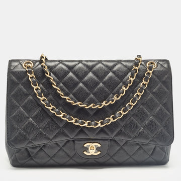 Black Quilted Caviar Leather Maxi Classic Single Flap Bag