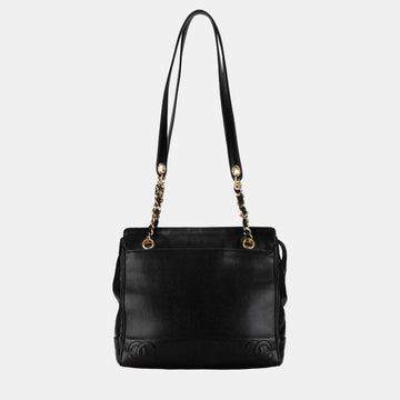 Black Caviar Medium Vintage Stitched Triple CC Shoulder Bag