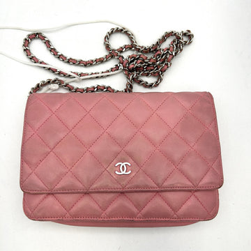 Chanel Lambskin Quilted Wallet on Chain WOC Pink LA22262