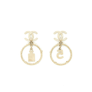 Chanel No.5 Perfume And Crystals CC With Pearl Round Earrings GHW