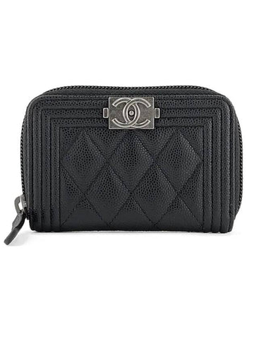 Boy Vintage Silver Hardware Quilted Caviar Zipper Card Wallet Black Chanel