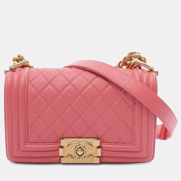 Pink Leather Small Boy Flap Bag