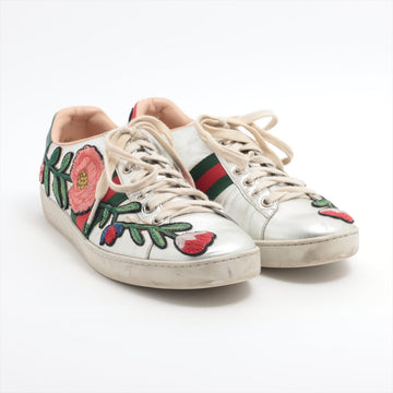 Gucci Ace Leather Trainers 38 1/2  Silver 431917
