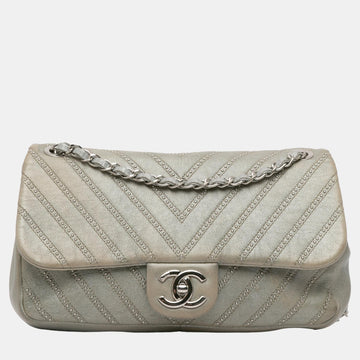 Silver Small Chevron Calfskin Stud Wars Flap