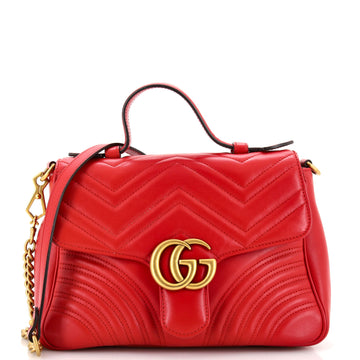 GUCCI GG Marmont Top Handle Flap Bag Matelasse Leather Small
