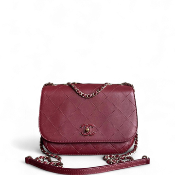 Chanel Flap Bag - Calfskin Stitched Small Flap Burgundy Gold Hardware Series 28