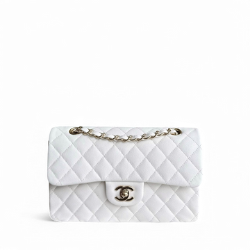Chanel Classic Flap Small - Caviar 23CM Quilted White Gold Hardware Series 30