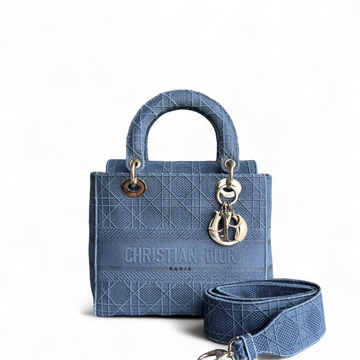 Dior Lady D-Lite - Cannage Embroidered Light Denim Blue Gold Hardware