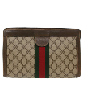 GUCCI EC Canvas Web Sherry Line Clutch Bag Beige Red Green 89.01.002  bs7231