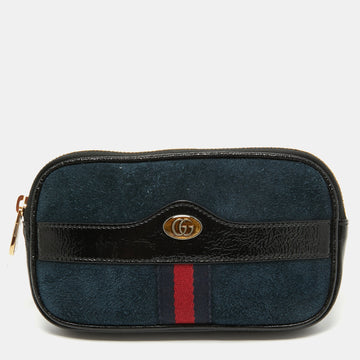 Black/Navy Blue Suede and Patent Leather Ophidia Belt Bag
