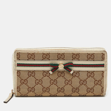 Beige/Cream GG Canvas and Leather Princy Zip Around Wallet