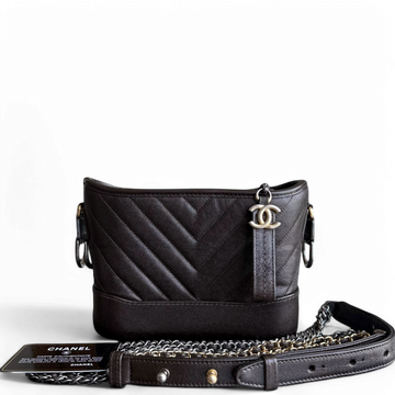 Chanel Gabrielle Small - Caviar Chevron Dark Brown Two-tone Gold Hardware Series 26