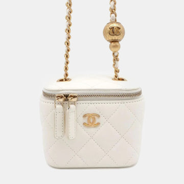 White Lambskin Matelasse Ball Chain Vanity Bag Size Small