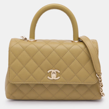 Olive Green Quilted Caviar Leather Mini Coco Top Handle Bag