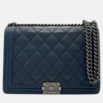 Navy Gunmetal Leather Boy Bag
