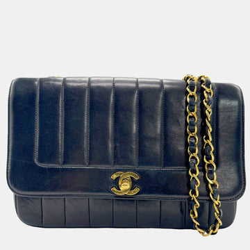 Black Leather Quilted Mademoiselle Shoulder Bag