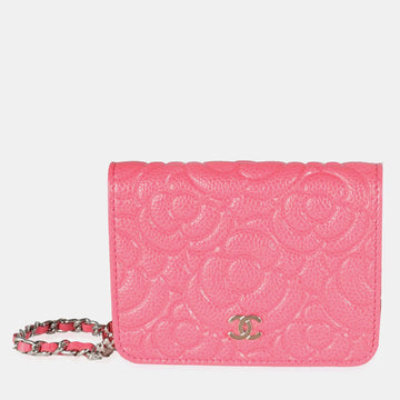 Pink Caviar Camellia Embossed Chain Belt Bag