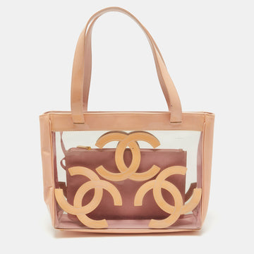 Pink/Peach PVC and Patent Leather Triple CC Tote
