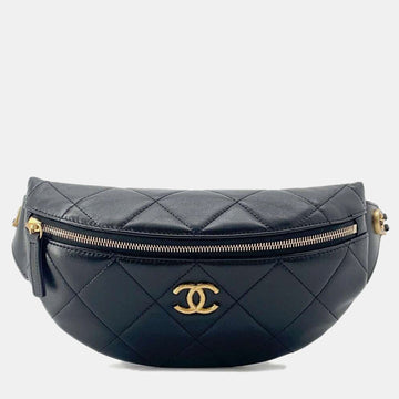 Black Lambskin Enamel Matelasse Waist Bag