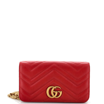 GUCCI GG Marmont Chain Flap Bag Matelasse Leather Mini
