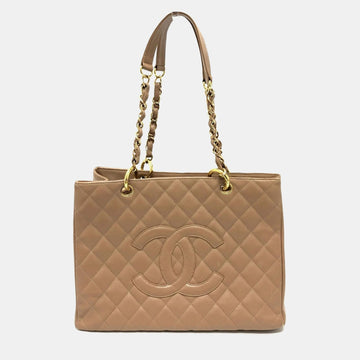 Beige Caviar Leather  GST Tote Bag