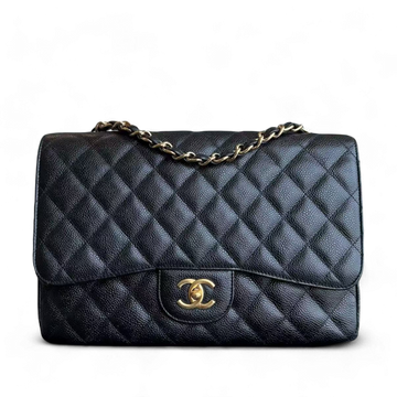 Chanel Classic Flap Jumbo - Caivar 30CM Quilted Black Gold Hardware Series 13