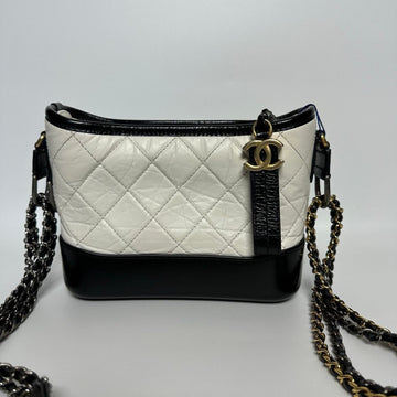 Chanel White/Black Leather Gabrielle Shoulder Bag - NG102618