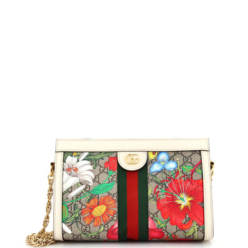 Ophidia Chain Shoulder Bag Flora EC Coated Canvas Small