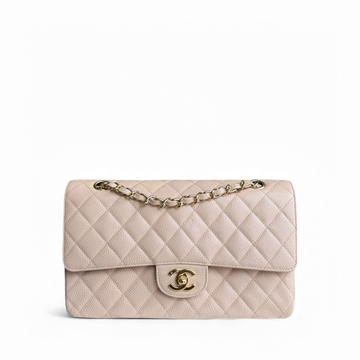 Chanel Classic Flap Medium - Caviar 25CM Quilted Beige 24K Gold Hardware Series 12