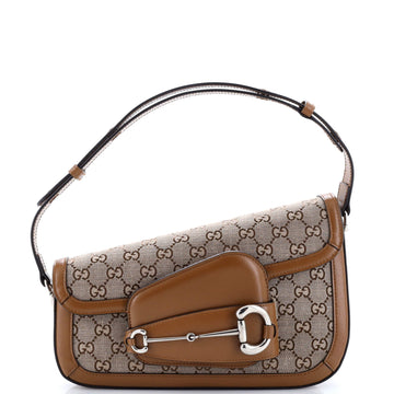 Horsebit 1955 Asymmetric Shoulder Bag EC Canvas with Leather Small