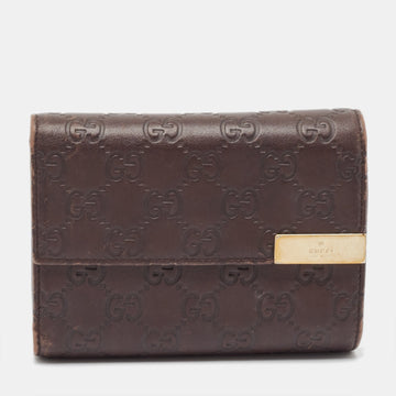 Dark Brown Guccissima Leather Flap French Wallet
