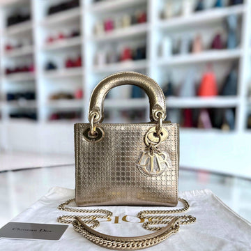 *Chain strap* Lady Mini Micro-Cannage Glazed Calfskin Gold GHW
