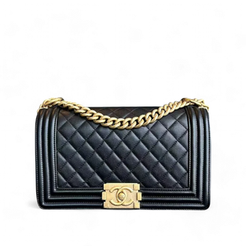 Chanel Caviar Boy Old Medium 25CM Quilted Grained Calfskin Leboy Black GHW