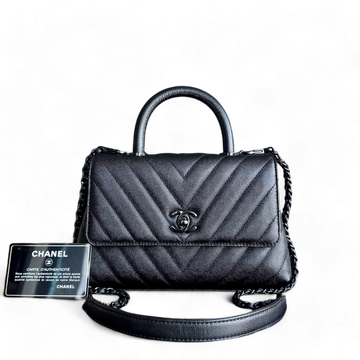 Chanel Coco Handle - Small Caviar Chevron Grained Calfskin Black Black Hardware Series 26