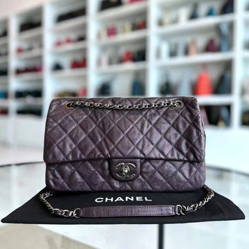Caviar Easy Flap Jumbo 30CM Quilted Calfskin Purple RSHW No 16