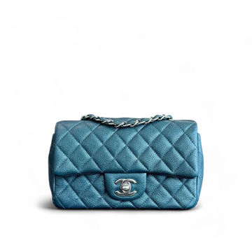Chanel Classic Flap Mini - 20CM Caviar Rectangular Iridescent Dark Blue Silver Hardware Series 20