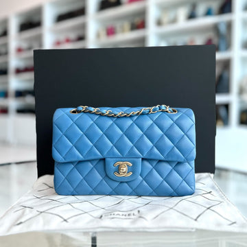 Classic Flap Small 23CM Lambskin Quilted Blue GHW No 27