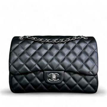Chanel Classic Flap Jumbo - Double Flap Quilted Lambskin Black Silver Hardware